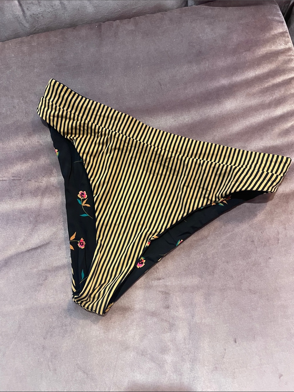 Billabong Pin Stripe Black Floral Reversible Bikini Bottom